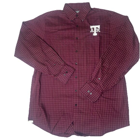 Kenneth Cole Reaction 16-16.5 36/37 Texas A&M Burgundy Red Grid Longsleeve Butto - Picture 1 of 6